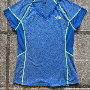 The North Face Heather Blue and Neon Green Reactor FlashDry Tee